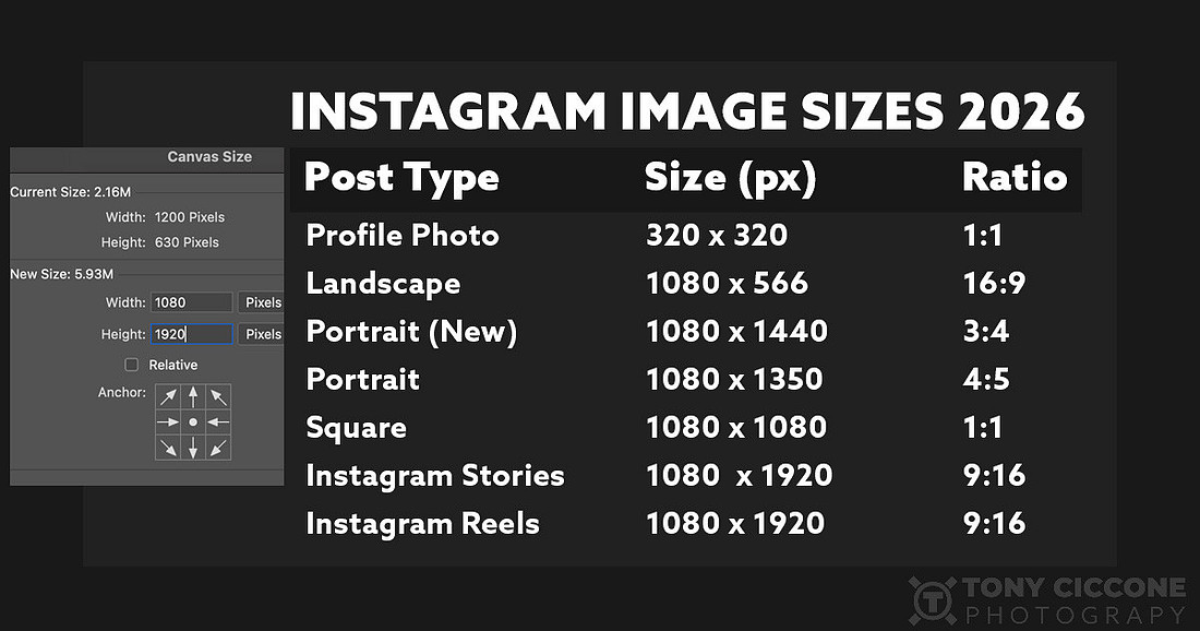 Quick reference for Instagram's new post sizes for 2026.