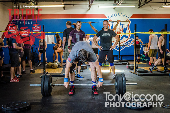 Denver fitness event photography of Open Crossfit Men in Crossfit Cherry Creek's Triple Threat Competition in Denver, Colorado.