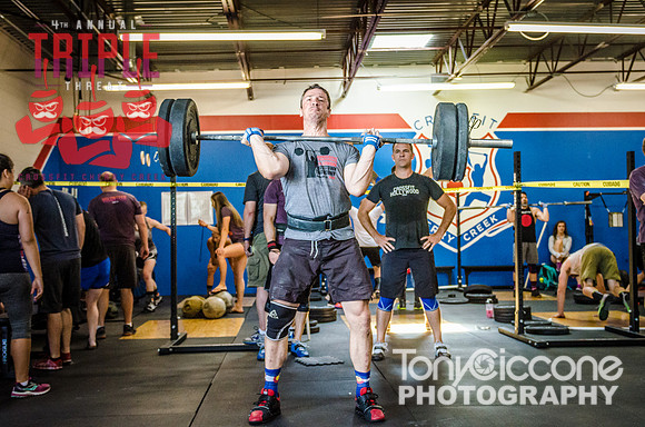 Denver fitness event photography of Open Crossfit Men in Crossfit Cherry Creek's Triple Threat Competition in Denver, Colorado.
