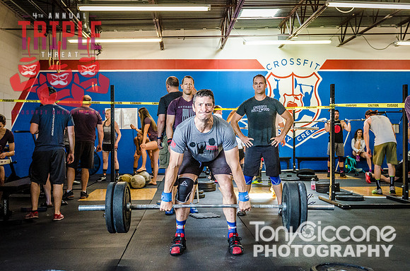 Denver fitness event photography of Open Crossfit Men in Crossfit Cherry Creek's Triple Threat Competition in Denver, Colorado.