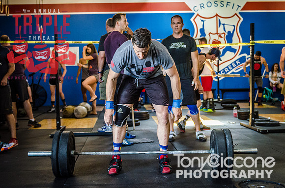 Denver fitness event photography of Open Crossfit Men in Crossfit Cherry Creek's Triple Threat Competition in Denver, Colorado.