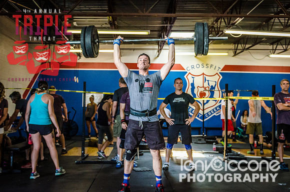 Denver fitness event photography of Open Crossfit Men in Crossfit Cherry Creek's Triple Threat Competition in Denver, Colorado.