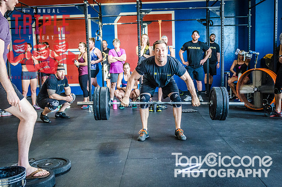 Denver fitness event photography of Open Crossfit Men in Crossfit Cherry Creek's Triple Threat Competition in Denver, Colorado.