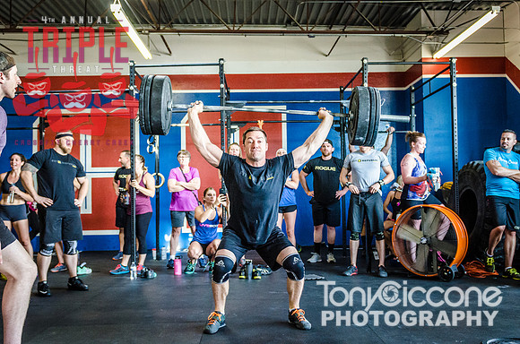 Denver fitness event photography of Open Crossfit Men in Crossfit Cherry Creek's Triple Threat Competition in Denver, Colorado.