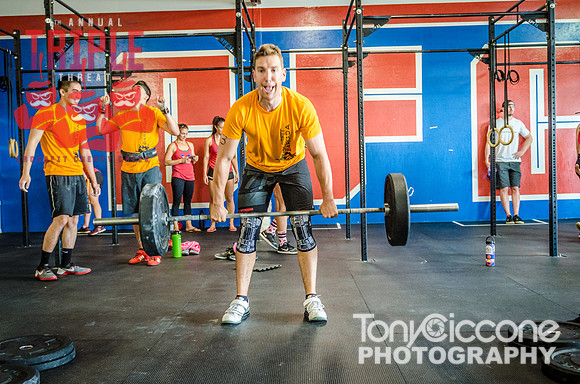 Denver fitness event photography of Open Crossfit Men in Crossfit Cherry Creek's Triple Threat Competition in Denver, Colorado.