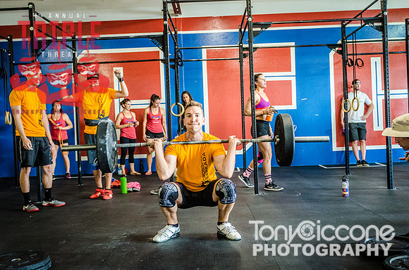 Denver fitness event photography of Open Crossfit Men in Crossfit Cherry Creek's Triple Threat Competition in Denver, Colorado.