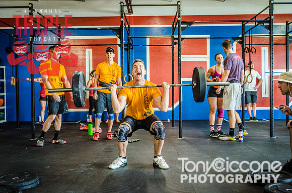 Denver fitness event photography of Open Crossfit Men in Crossfit Cherry Creek's Triple Threat Competition in Denver, Colorado.