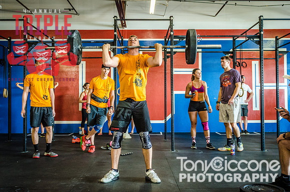 Denver fitness event photography of Open Crossfit Men in Crossfit Cherry Creek's Triple Threat Competition in Denver, Colorado.