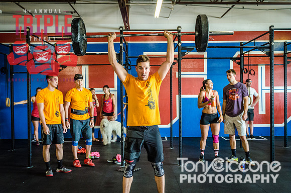 Denver fitness event photography of Open Crossfit Men in Crossfit Cherry Creek's Triple Threat Competition in Denver, Colorado.