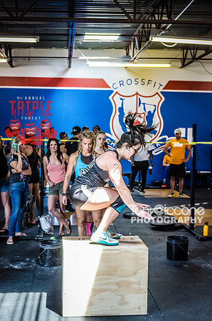 Denver fitness event photography of RX Crossfit Women at the Triple Threat Crossfit Competition in Denver, Colorado.