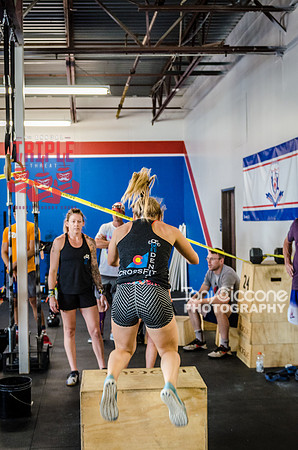 Denver fitness event photography of RX Crossfit Women at the Triple Threat Crossfit Competition in Denver, Colorado.